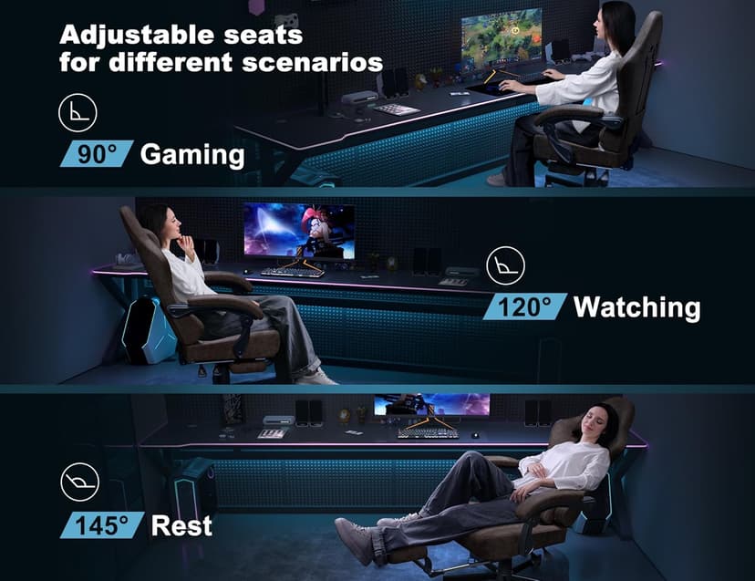 Kslysuty Gaming Chair Breathable Leather with Pocket Spring Cushion,Wide and High Ergonomic Office Chair with Headrest,Computer Gaming Chair with Footrest for Adult and Teen,Brown