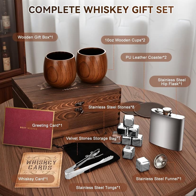 Premium Whiskey Glass Set, Unique Whiskey Gifts for Men, Perfect Gifts for Whiskey Lovers, Dad, Husband and Brother Charred Wooden Bourbon Drinking Glass, Bourbon Gifts for Men, 2 Pack, 10 oz B0GF1MXF75