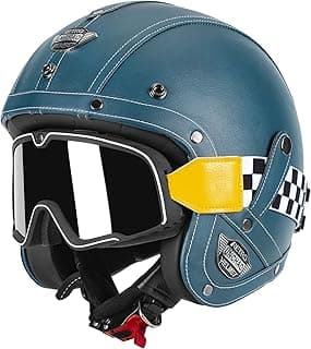 Handmade Leather 3/4 Open Face Motorcycle Helmet Retro Vintage Style DOT Approved Adult Half Helmet for Men Women Motorbike Moped Cruiser Scooter