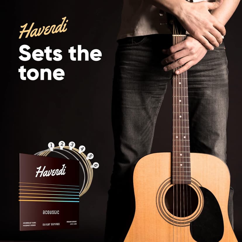 HAVENDI® Guitar Strings I Acoustic guitar strings with Phosphor Bronze Coating I Brilliant Sound Quality I Includes 3 Picks