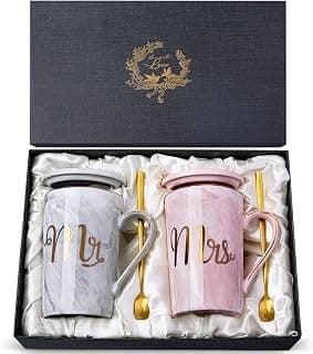 Gifts for Anniversary Bride and Groom, 14oz Ceramic Mr and Mrs Mug Set with Real Gold Foil, Greeting Card, Gift Box Biching Wedding Gifts for Couples 2026, Bridal Shower Engagement Gift B0CF3SG6DX