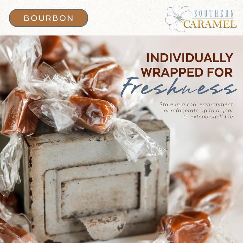 Soft Buttery Gourmet Caramel Candy Infused with Smooth, Top-Shelf Bourbon, Gluten Free, No Corn Syrup, Gift Ready Pieces Southern Caramel Bourbon Caramels, Handcrafted, 4 oz (Pack of 1) B0F3JVKW34