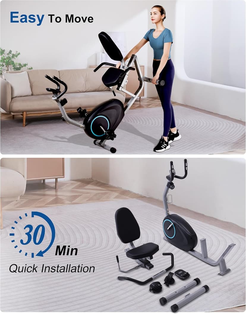 Recumbent Exercise Bike for Seniors - 400LB Weight Capacity Recumbent Bikes with Comfortable Seat, Pulse Sensor, 16-level Resistance, LCD Monitor