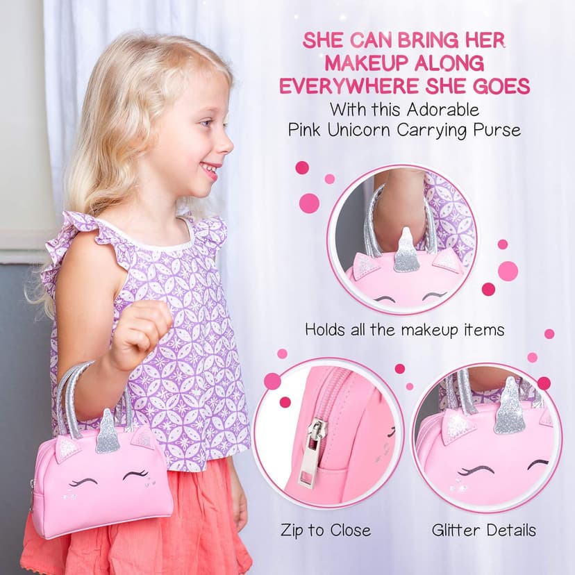 Pink Unicorn Toys for Girls Age 4-6, 5 Year Old Girl Birthday Gift Idea, Toddler Little Girl Gifts 3 4 5 6 7 8 9 10 Years Old Kids Real Makeup Kit with Unicorn Purse Non Toxic Washable Make Up Set B08JD776XX