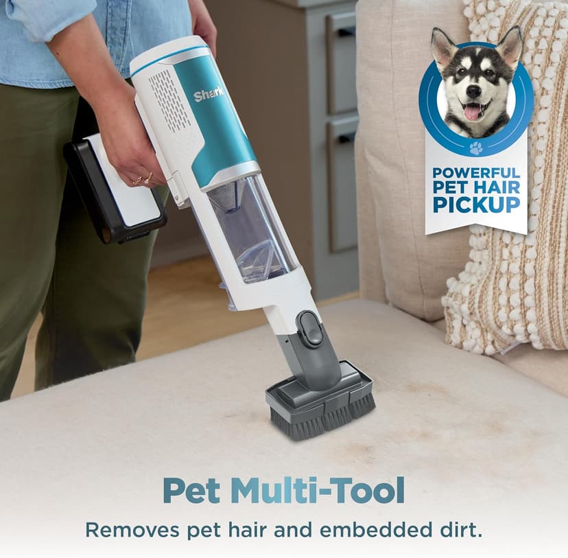 Shark Clean & Empty Cordless Stick Vacuum – Lightweight Cordless with HEPA Filter, Portable, Rechargeable, Auto-Empty System, Stick Vacuum for Pet Hair, Carpets & Hardfloor, White, BU3521
