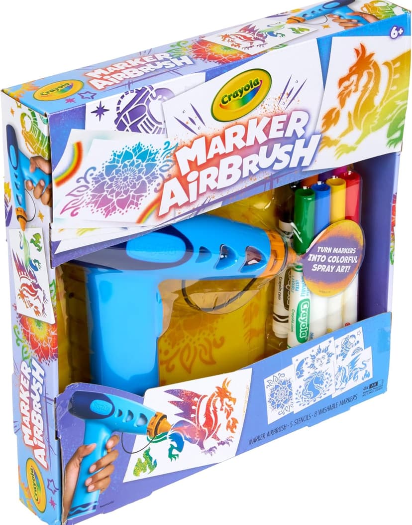 Arts & Crafts Toys for Kids, Birthday, Holiday Gifts for Girls & Boys 6+, Battery-Powered Sprayer Kids Activities Crayola Marker Airbrush Spray Art Kit, 8 Washable Markers, 5 Stencils B0DTB2N2D9