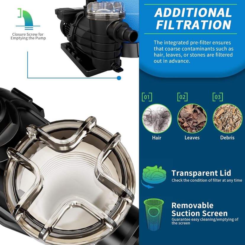 FOTING Sand Filter Pump for Above Ground Pool, Pool Sand Filter with Timer, 7-Way Multi-Port Valve, Pool Pumps Above Ground, 13in 1HP 3800GPH for 13000GAL Pool