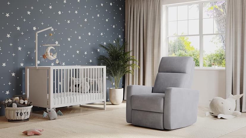 Nurture& The Manual Glider Premium Modern Recliner Nursery Glider Chair with Spill, Stain Proof Fabric | Designed with a Thoughtful Combination of Function and Comfort | Water Repellant (Gray)