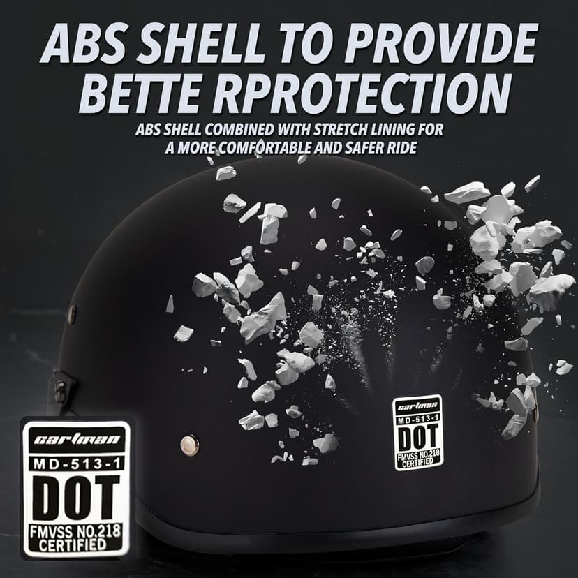 Cartman Motorcycle Open Face Helmet with Sun Visor Quick Release Buckle, Matte Black, DOT Approved
