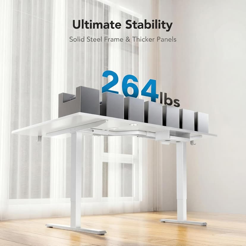 HUANUO L-Shaped Standing Desk, 63 x 40 inch Dual Motor Corner Standing Desk, Electric Height Adjustable Computer Desk with Cable Tray & 3 Preset Heights, Raising Desk for Home Office, White, HNESD109