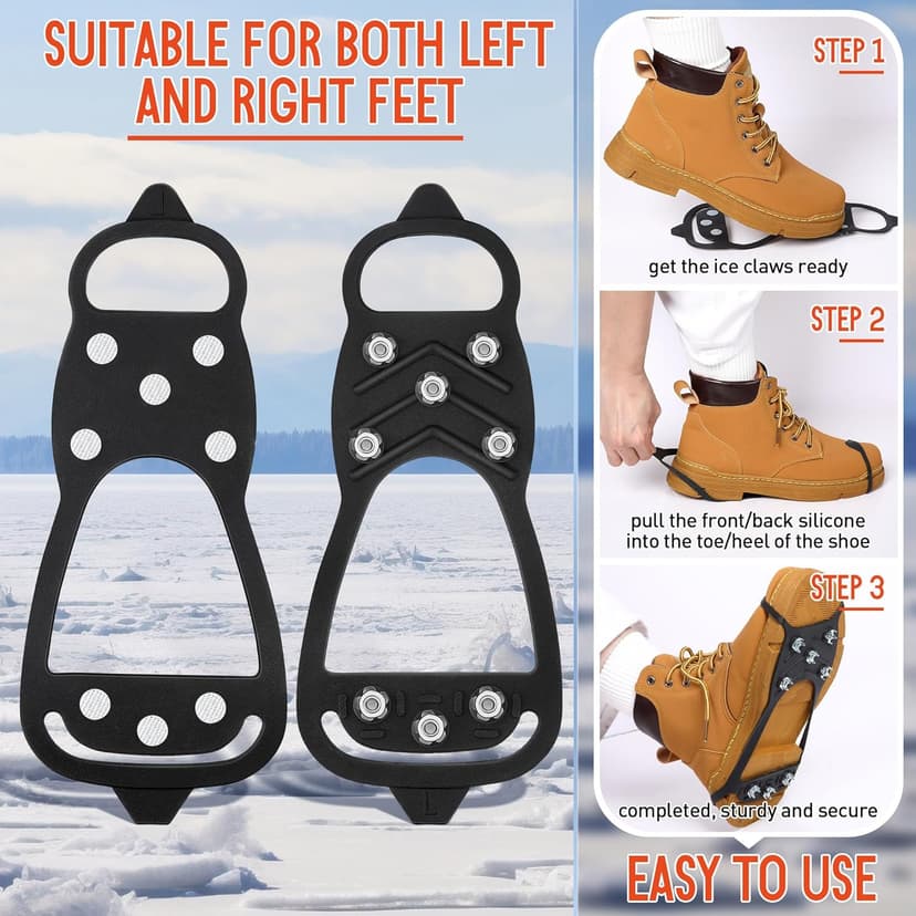 Gulfmew Ice Fishing Safety Kit, Durable Emergency Gear with Compact Ice Picks, One Pair of 8 Tooth Creepers for Boots, Whistle with Reflective Strips and Spring Line Cutting Scissors