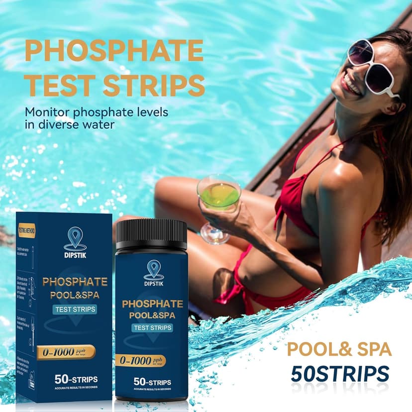 Phosphate Test Kit for Pool,50 Strips Phosphate Test Strip Quick and Accurate Swimming Hot Tub and Spa Water Testing