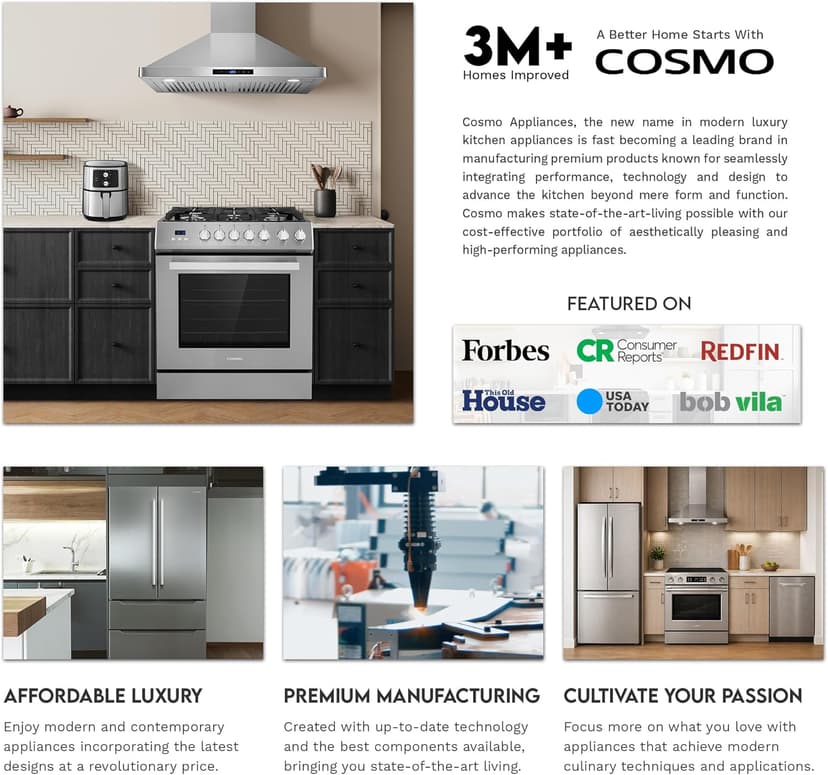 COSMO COS-FDR223GWSS 36 in. Lumin Collection 22.4 cu. ft. Counter Depth French Door Refrigerator, Water Dispenser, Ice Maker, Stainless Steel