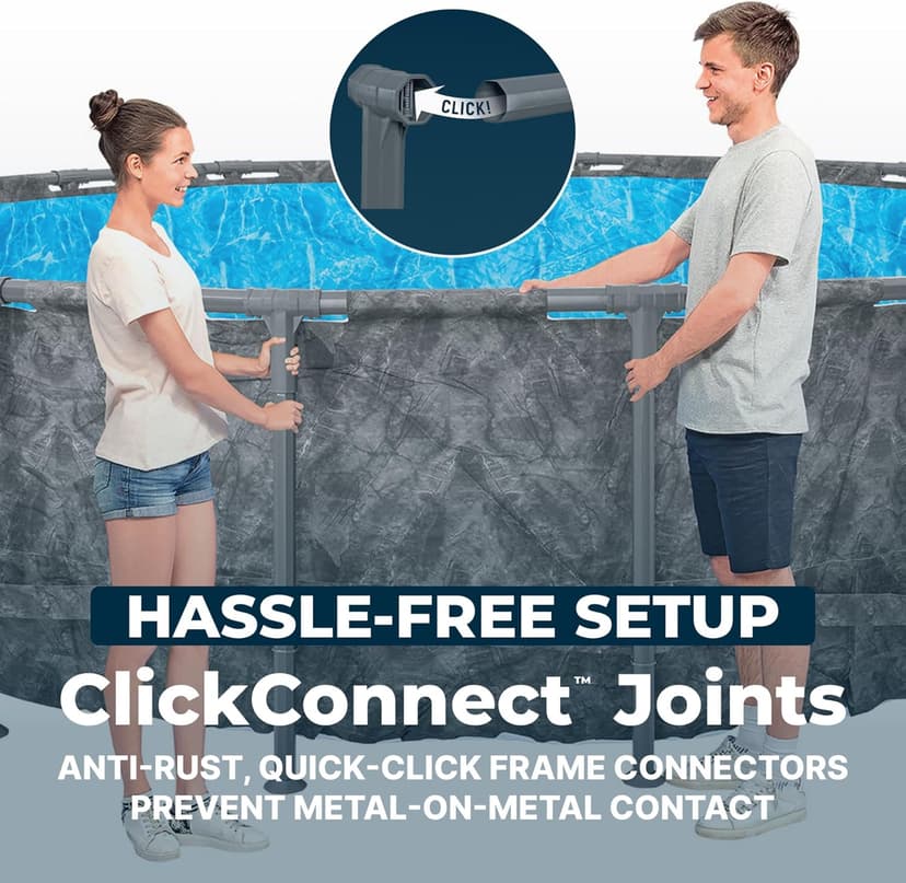 Bestway APX 365 18' x 52" Above Ground Pool, Round Metal Frame Outdoor Swimming Pool Set with Sand Filter Pump, Ladder, and Cover, Dark Marble