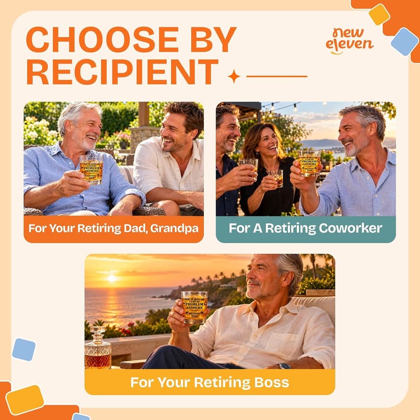 NewEleven First Christmas Retirement Gifts For Men 2025 - Coworker Leaving, Goodbye Gift, Farewell Gifts For Coworkers, Friends, Dad, Grandpa - Retirement Gift From Friend, Colleague - Whiskey Glass