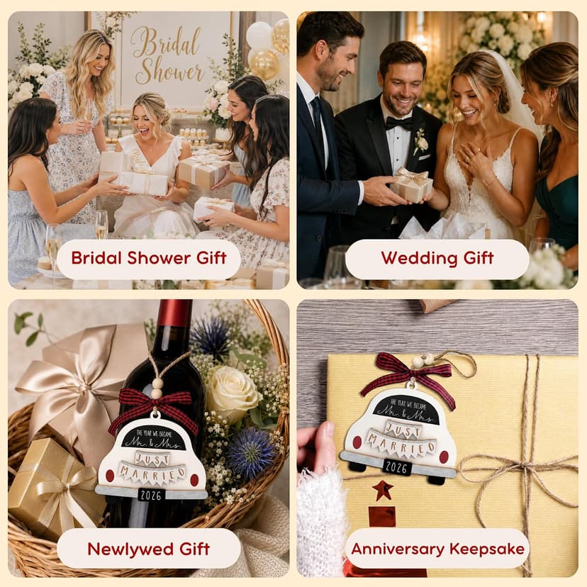 Bridal Shower Gifts for Married Newlywed, Couple - Future Mr and Mrs Gifts - Wood Just Married Ornament 2026 Wedding Gifts - Mr and Mrs Gifts - Wedding Gift for Couples 2026, Bride B0FVM3BS22
