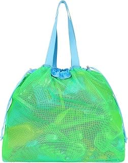 Extra Large Mesh Beach Toy Bag With Drawstring - Lightweight Tote for Sand Toys, Children's Storage Bag for Travel Essentials, Neon Green