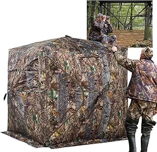FUNHORUN Hunting Blind 270/360 Degree See Through Ground Blind with Carrying Bag, 2/3/4 Person Pop Up Camouflage Tent Portable Concealed Shelter