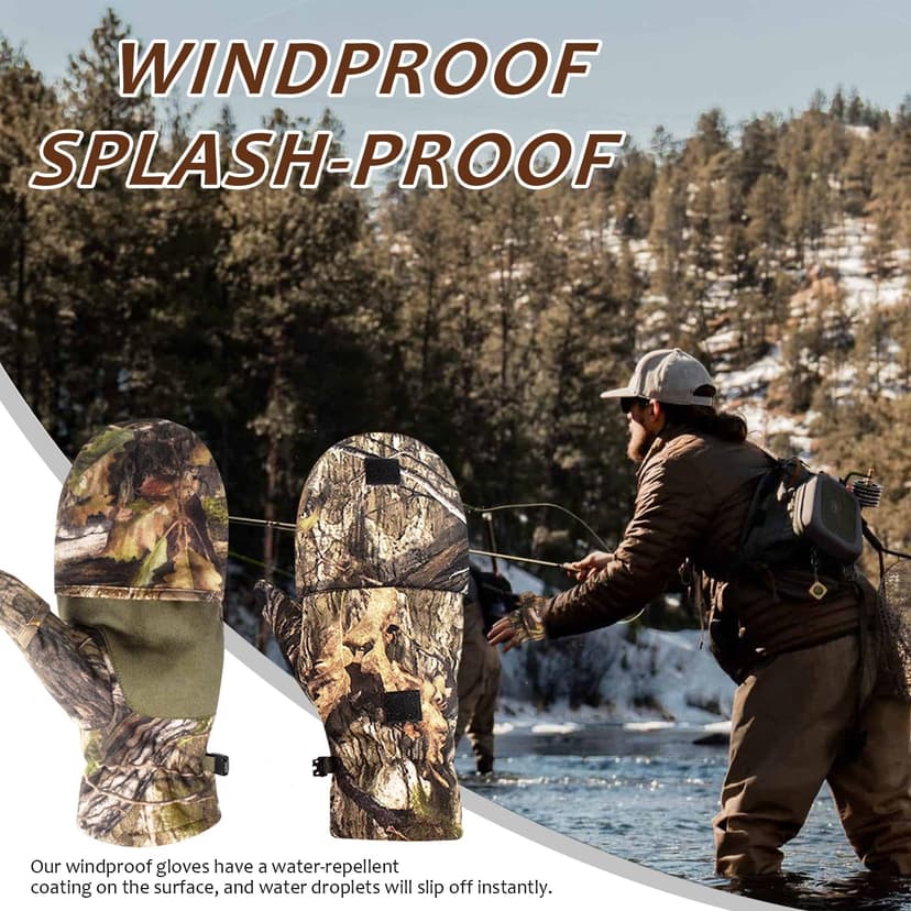 Favuit Camouflage Hunting Gloves Convertible Fingerless Mittens Pro Anti-Slip Windproof Camo Glove Archery Accessories for Hunting Camping Hiking Climbing Outdoors Gear