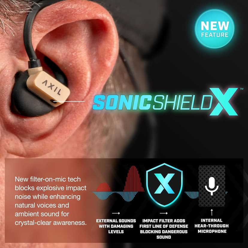 AXIL GS Extreme 3.0 Shooting Ear Protection – Desert Tan - Hearing Enhancement & Noise Isolation Bluetooth Earbuds – 5X Hearing Protection for Shooting, Travel, Work and Concerts