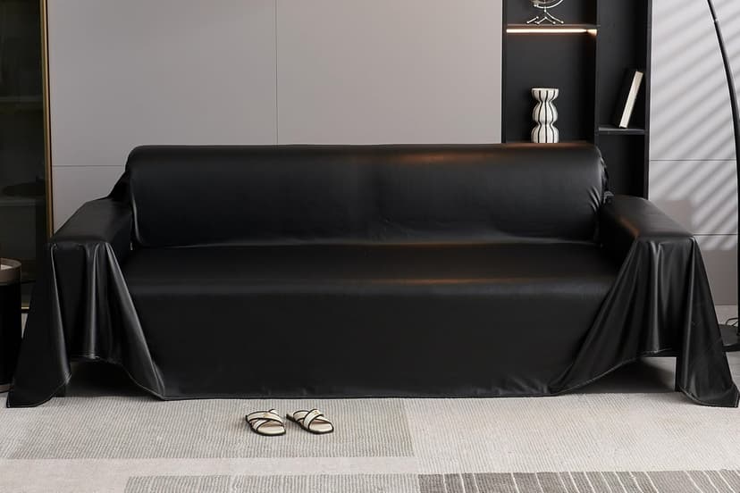 vctops Waterproof Faux PU Leather Sofa Covers for Sectional Sofa Vintage Couch Cover for Dogs Loveseat Covers Futon Cover L Shaped Cover Wipeable Couch Protector (Black,71"x51")