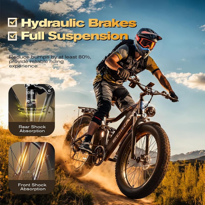 Electric Bike, Peak 2000W Full Suspension Ebike for Adults, 921.6WH Built-in Battery Mens Electric Bicycle 80 Miles Range Dual Hydraulic Brake, 26" Fat Tire Off Road E Bike for Mountain, Snow, Sand