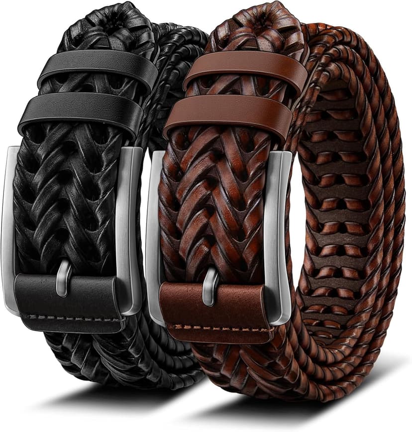 BULLIANT Men Belt, Braided Leather Belt Adjustable For Men Casual Jeans Golf 1 3/8"