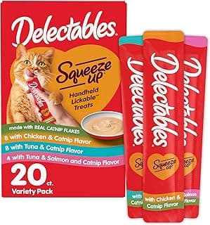Delectables Squeeze Up Catnip Variety Pack, Creamy Squeezable Puree, Lickable Wet Cat Treats, Grain Free, No Added Fillers, No By-Products, No Added Preservatives, 0.5 Ounces Tube, 20 Tubes Total
