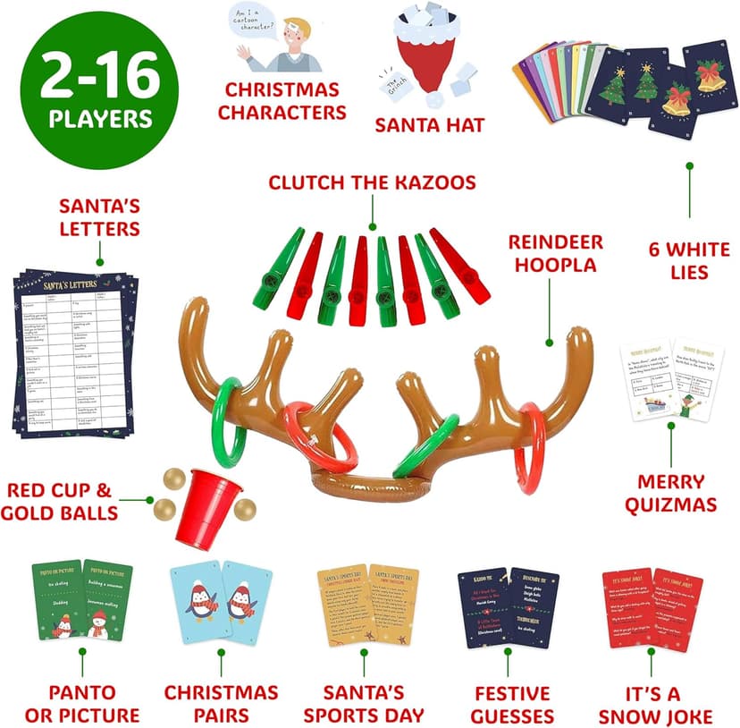 Gutter Games 12 Games of Christmas - 12 Hilarious Holiday Activities [Family Party Games Pack for Kids, Teens & Adults] - by Beat That! Game - Multicolor