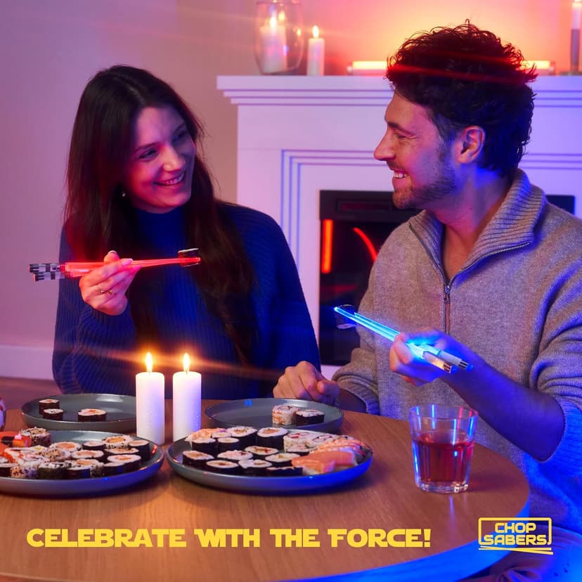 Lightsaber Chopsticks – LED Light-Up Reusable Sushi Utensils | Blue Jedi and Red Sith Color Glow, Battery Included | Fun Star Wars-Inspired Gift for Kids & Adults