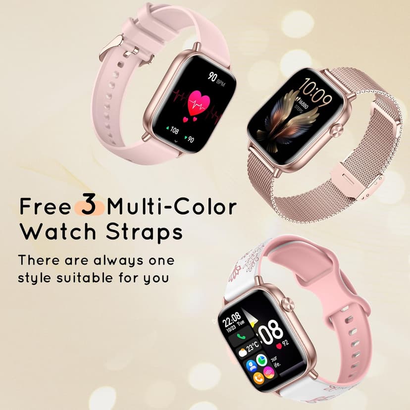 HXQHSTBG HXQHSTBG Smart Watch for Women (Answer/Make Calls) 1.83" HD Health Tracker Smartwatch with 3 Bands/Heart Sleep Rate, 120+ Sports Modes IP68 Waterproof Compatible Android iPhone Phones, Rose Gold