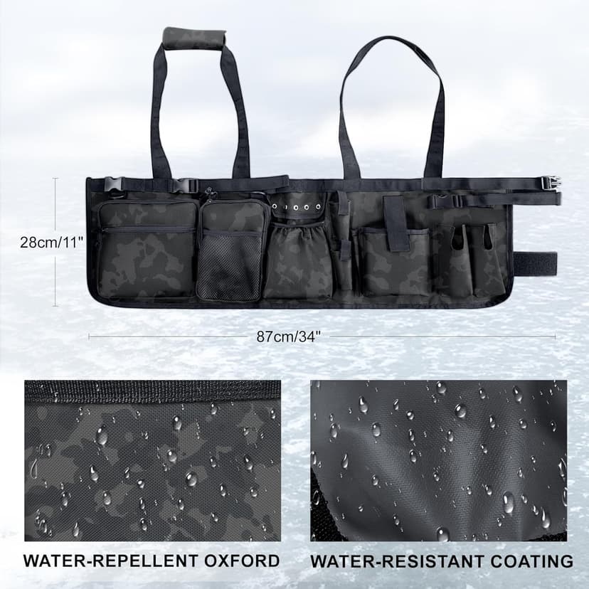 WTVIDAS Fishing Bucket Organizer with Bucket Cover, Ice Fishing Tackle Bag with Rod & Plier Holder, Multi-Pockets for 5 Gallon Bucket Fishing Gear & Accessories