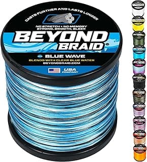 Beyond Braid Braided Fishing Line -Super Strong - Abrasion Resistant - No Stretch -Blue Camo, Moss Camo, White, Green, Pink, Blue, 4 Strand 8 Strand