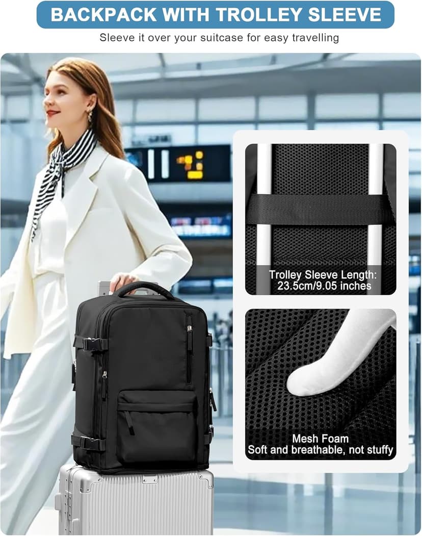 VGCUB Large Travel Backpack with Storage Compression Seal Bags for Clothing with Pump Vacuum System Carry on Personal Item Work Business Vacpack Laptop Backpack for Women Men Black