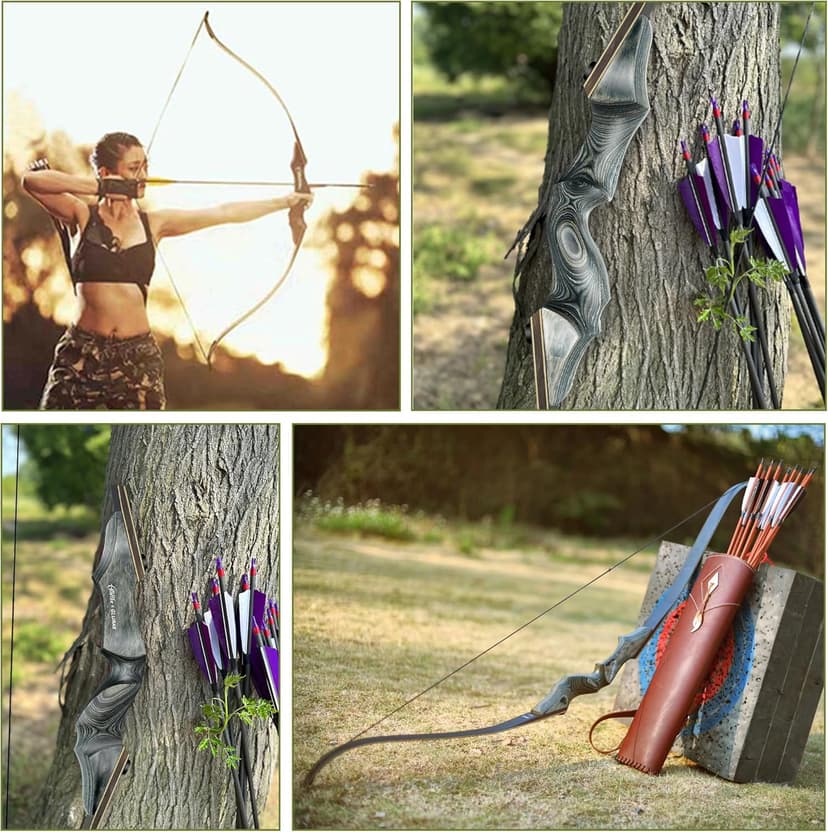 Black Hunter Takedown Recurve Bow, 60" Right Handed & Left Handed Archery Recurve Bows with Ergonomic Design for Adults Beginners to Advanced Outdoor Practice & Hunting (25-60 lbs)