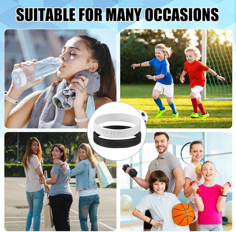 Tondiamo Nothing is Impossible, Exceed Your Own Expectations Motivational Silicone Wristbands Inspirational Rubber Bracelet Stretch Inspirational Bracelets Bulk for Sports Party Supplies