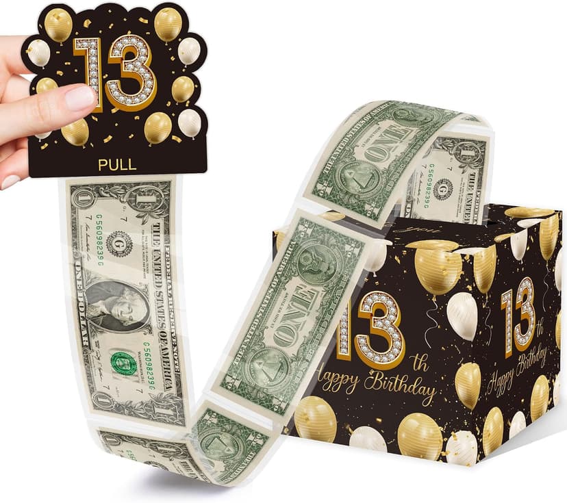 Creative Cash Present with Pulling Design, Includes 35PCS Clear Money Bags for Cash Gifts (Unisex Boys Girls) Azbuk 13th Birthday Money Pull-Out Surprise Box Gift for Teens B0CND59NQR