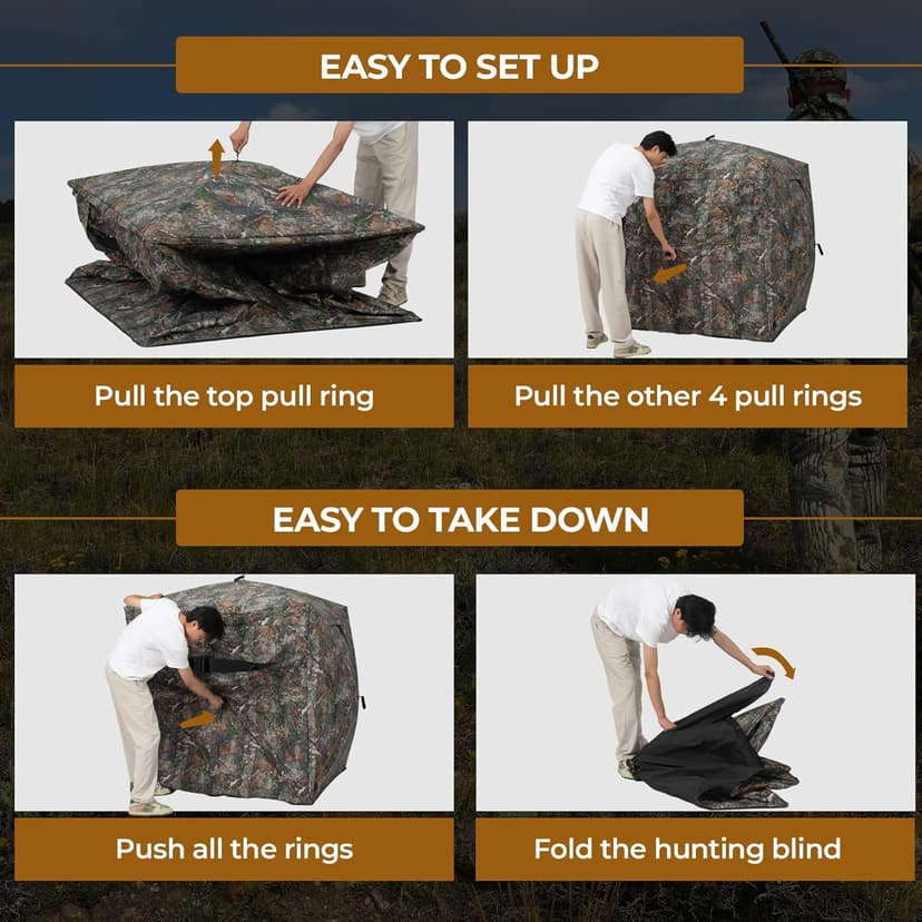 HUNTSEN Hunting Blind 270 Degree See Through Ground Blind - 2-3 & 3-4 Person Pop Up Deer Blind for Hunting with Carrying Bag - 300D Reinforced Portable Durable Blind for Turkey and Deer