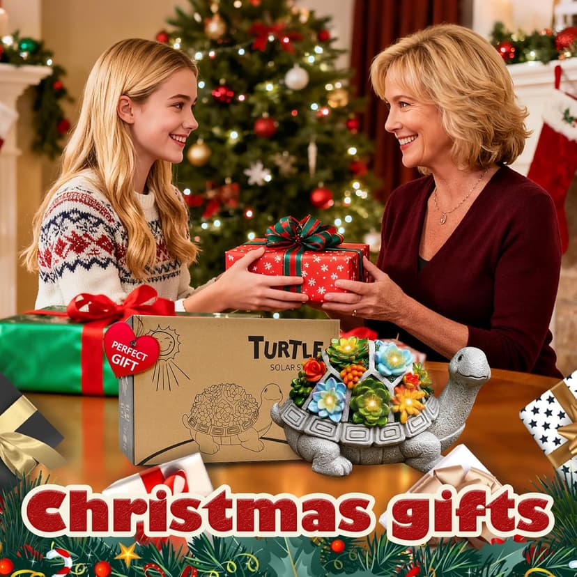 Nacome Solar Garden Outdoor Statues Turtle with Succulent and 7 LED Lights - Lawn Decor Tortoise Statue for Patio, Balcony, Yard Ornament - Unique Housewarming Gifts