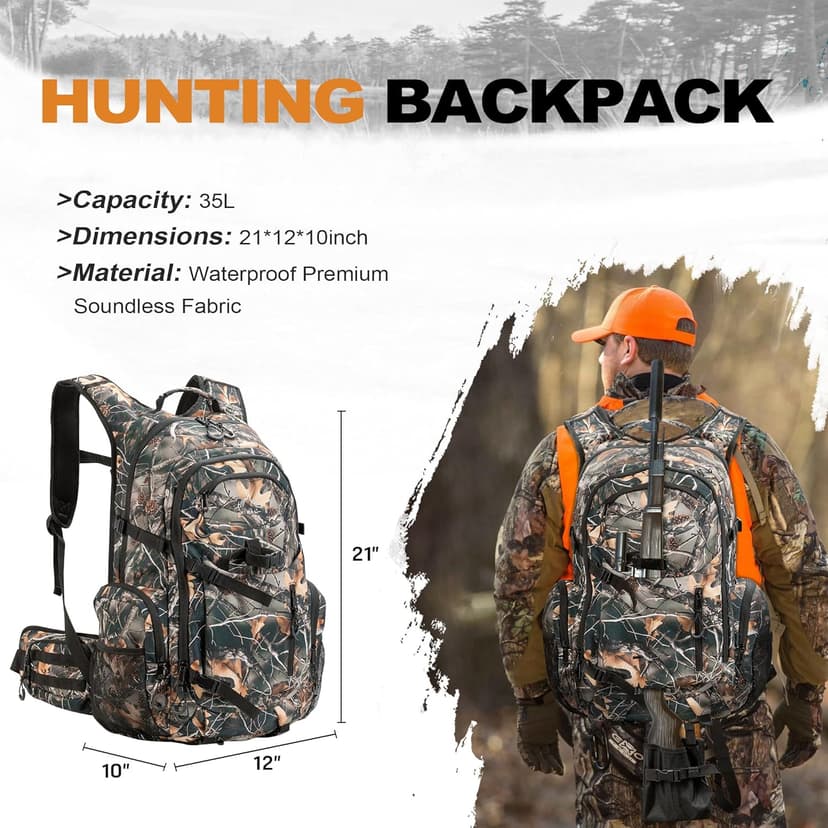 uniHimal Hunting Backpack for Men, Waterproof Camo Backpacks for Hunt with Rain Cover, Durable Large Capacity Day Pack Hunting Gear Accessories for Men