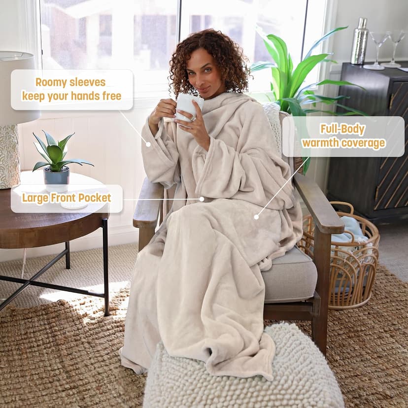 Cozy Sleeve Design for Hands-Free Comfort, Perfect for Reading, TV Time & Relaxing, Christmas & Birthday Gift Catalonia Wearable Blanket with Sleeves for Women & Men, Fleece Wrap Throw B075M2FQYV