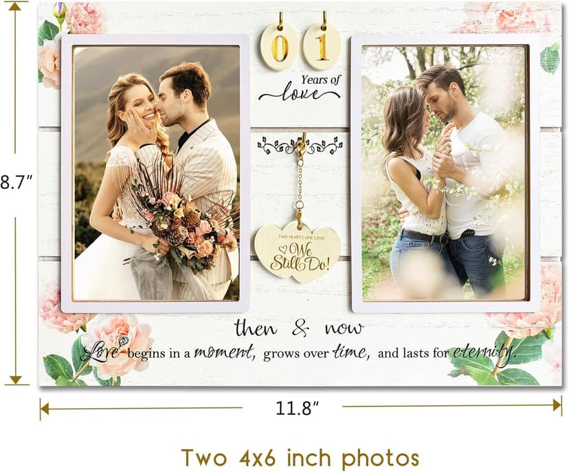 (1-99th) Wedding Anniversary Picture Frame, Anniversary Wedding Gift for Couple, Newlyweds. Engagement Gift for Her or Him. Then & Now Double Picture Frame (4”x6”)