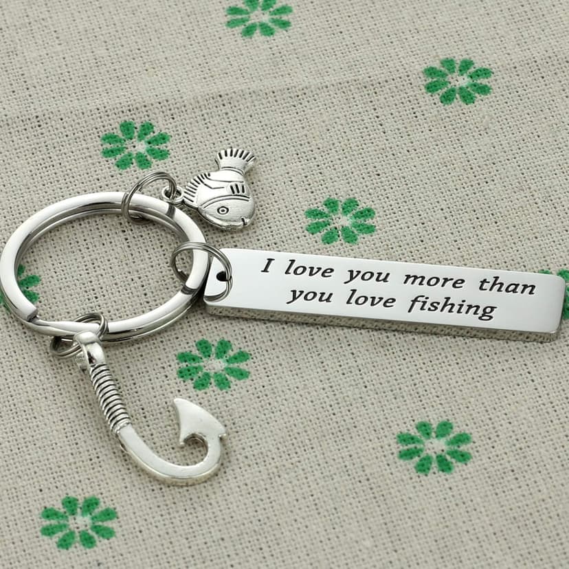 Fishing Keychain - I Love You More Than You Love Fishing Keychain Gift for Dad, Boyfriend, Husband, Fiance, Birthday, Christmas