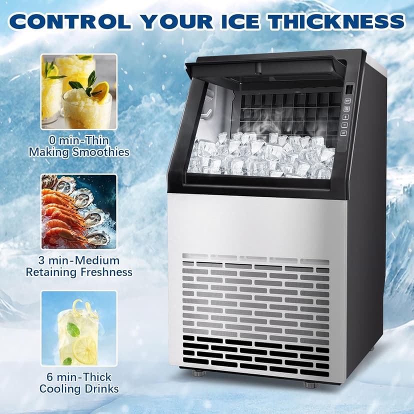 Commercial Ice Maker, 100lbs/24H with 20Lbs Storage, 36 Cubes in 11Mins, Stainless Steel Freestanding & Under Counter Large Ice Machine with LCD Display, Self-Cleaning for Home Bar Restaurant