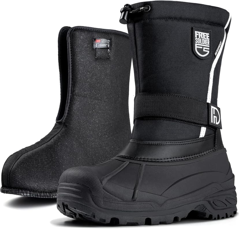 FREE SOLDIER Mens Snow Boots Insulated Waterproof Hiking Winter Shoes Nonslip Outdoor Ankle Cold Weather Boots with Warm Inner