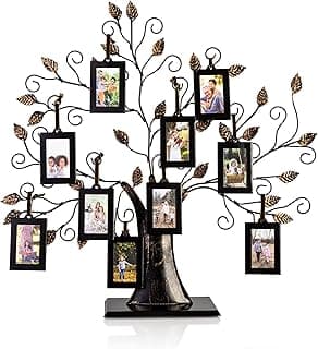 Klikel Family Tree Picture Frame Display with 10 Hanging Picture Photo Frames | Large 20 x 18 Metal Tree | 10 Ornamental 2x3 Frames