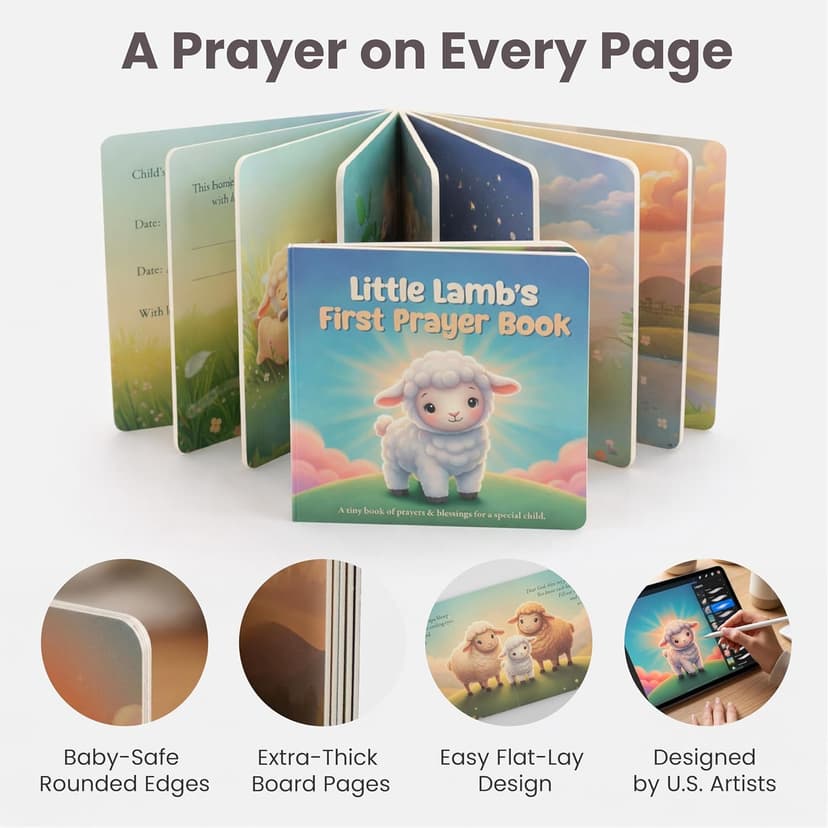 Ready-to-Gift Box: 10" Praying Lamb Plush with Pink Bow, Bamboo Muslin Blanket, First Prayer Book & Card. Baptism Gifts for Girl - Christening & Dedication 5-Piece Keepsake Set B0GHZRX7RP