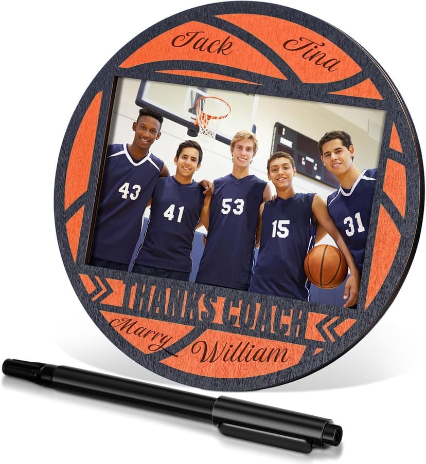 Ball Signable Picture Frame with Pen Thanks Coach Gift from Team, Senior Night Gift， Coaches Appreciation Basketball Home Plate Plaque (Orange,Basketball,Round)