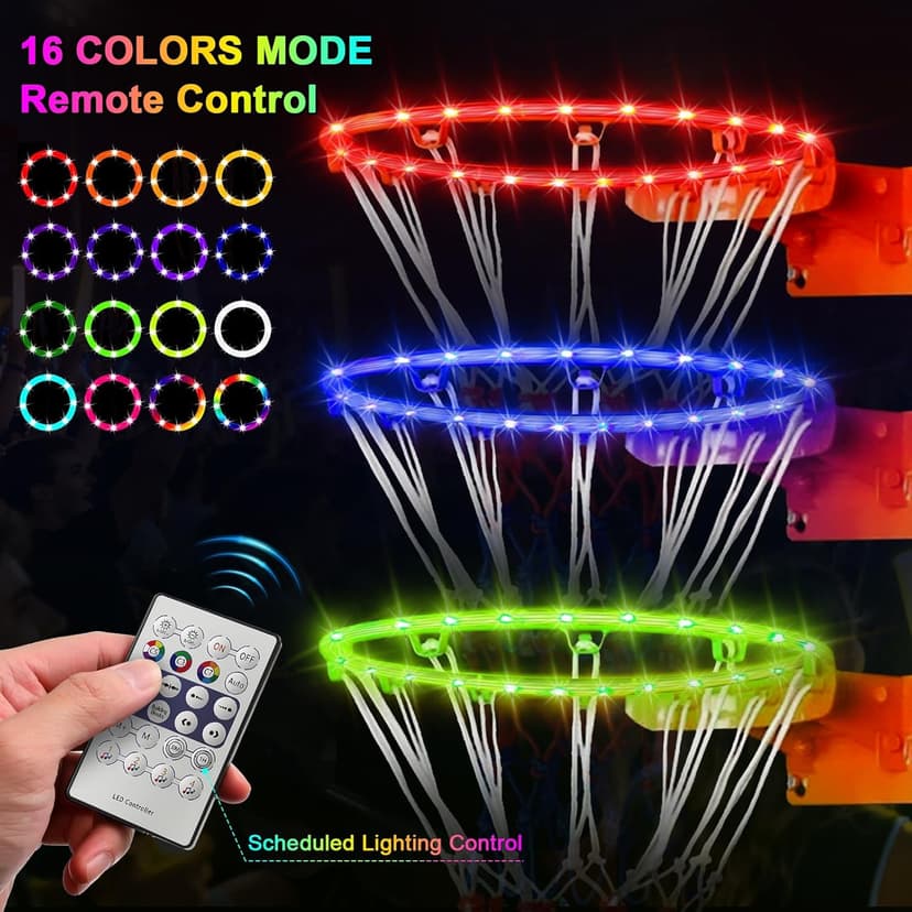 LED Basketball Hoop Lights, Remote Contral Basketball Goal Accessories Light Up Hoop Rim, 16 Color Change, Waterproof, Basketball Gift for Youth Boys Girls Men Kids