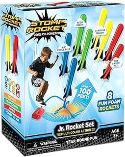Fun Outdoor Toys for Boys & Girls, Ages 3 & Up - Soft Foam Blaster Set Soars Up to 100ft - STEM Toys for Outside & Backyard Stomp Rocket Jr Multi-Color Rocket Launcher for Kids, 8 Rockets B00G466HBU